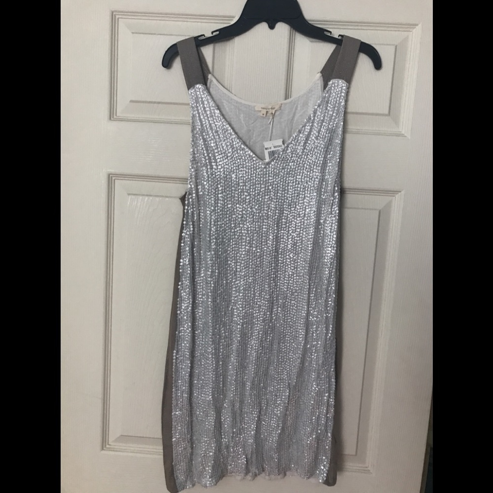 RENZO & KAI NEW White Sequined Sleeveless Party